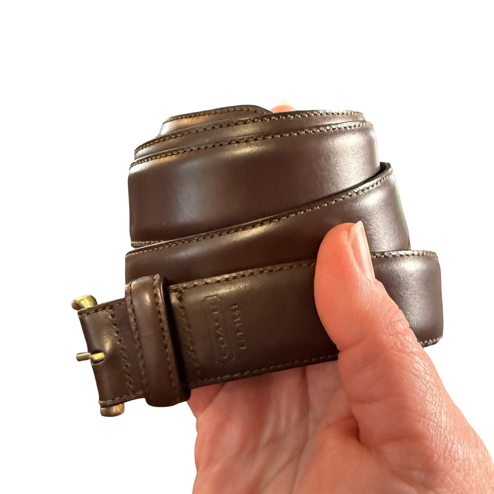 Coach Mens Dark Brown Calfskin Leather Belt Solid Brass Buckle 5953 Size 40